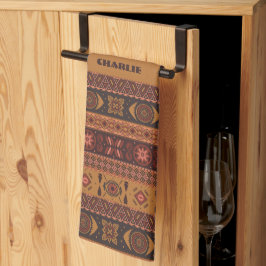 Modern Terracotta Ethnic Tribal Ornamental Mönster Kökshandduk
