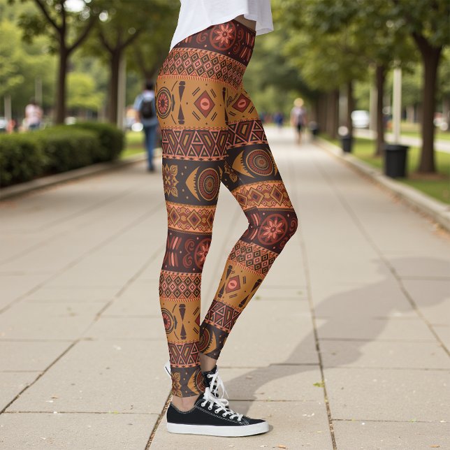 Modern Terracotta Ethnic Tribal Ornamental Mönster Leggings (Skapare uppladdad)