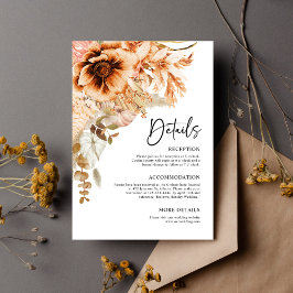 Modern Terracotta Fall Blommigt Watercolor Bröllop Tilläggskort