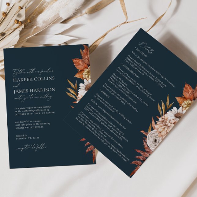 Modern Terracotta Flowers Boho Fall Wedding Inbjudningar (Skapare uppladdad)