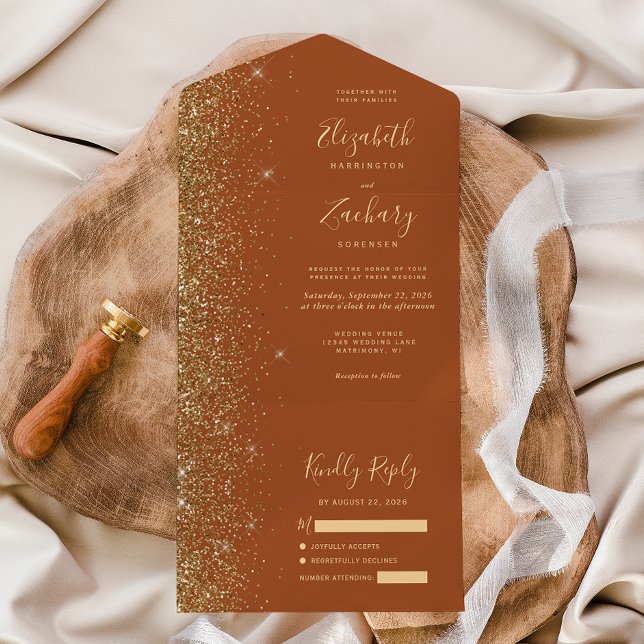 Modern Terracotta Guld Glitter Bröllop (Skapare uppladdad)