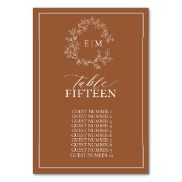 Modern Terracotta Leafy Vapensköld Monogram Bröllo Bordsnummer