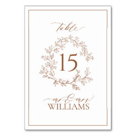 Modern Terracotta Leafy Vapensköld Monogram Bröllo Bordsnummer