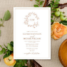 Modern Terracotta Leafy Vapensköld Monogram Bröllo