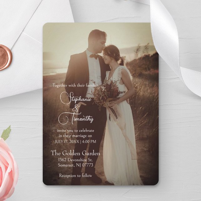 Modern Terracotta Minimalist Photo Bröllop Inbjudningar (Elevate your celebration with our elegant wedding invitation. Personalized for unforgettable moments)