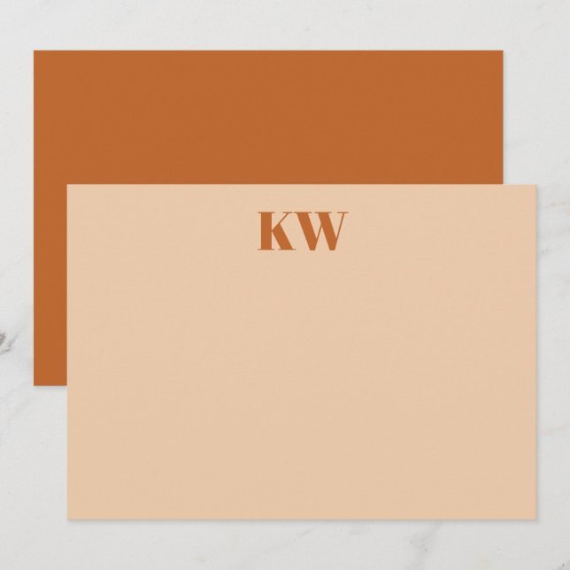 Modern Terracotta Monogram Initialer Personlig Tack Kort (Fram/baksida)