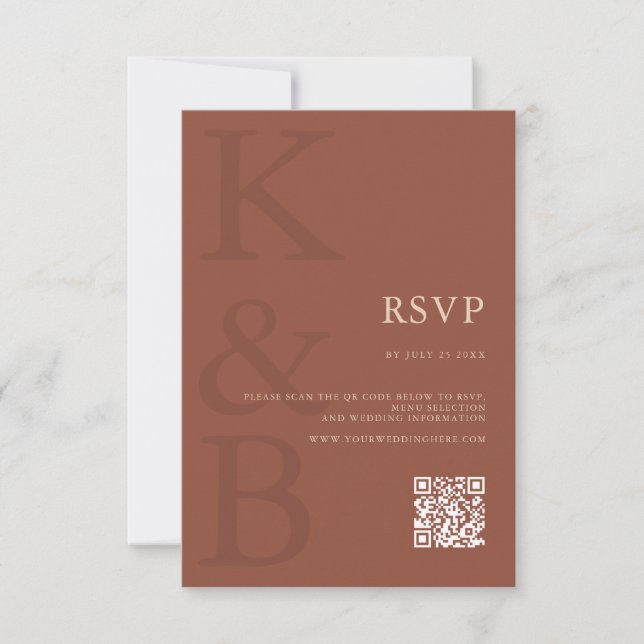 Modern Terracotta Monogram Minimalist Bröllop OSA Kort (Framsida)