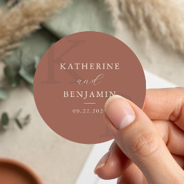 Modern Terracotta Monogram Minimalist Wedding Runt Klistermärke
