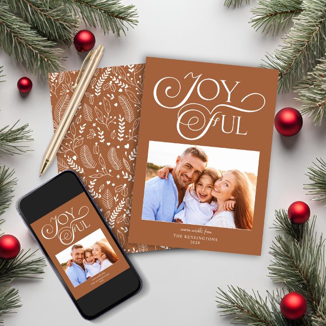 Modern Terracotta Mönster Glatta Helgdag Photo Julkort (Modern Terracotta Pattern Joyful Holiday Photo Christmas Card)