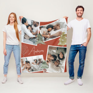 Modern Terracotta Multifoto jul Gräs Träd Fleecefilt