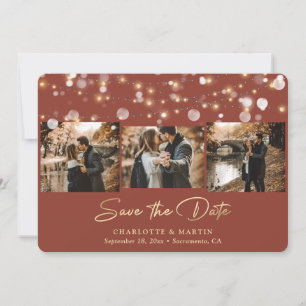 Modern Terracotta och Guld 3-foto Spara datum Spara Datumet