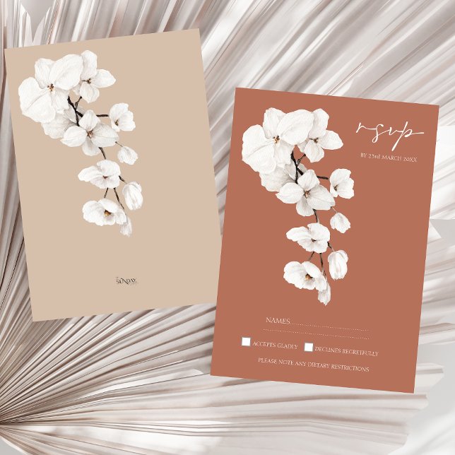 Modern Terracotta Orchid Bröllop OSA Card Kort (Modern Terracotta Orchids Floral Wedding RSVP Card)