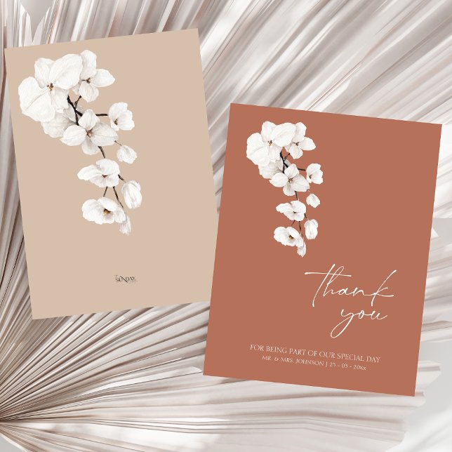 Modern Terracotta Orchid Bröllop Tack Kort (Modern Terracotta Orchids Wedding Thank You Card)
