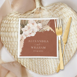 Modern Terracotta Pampas Grass Blommigt Bröllop Pappersservett