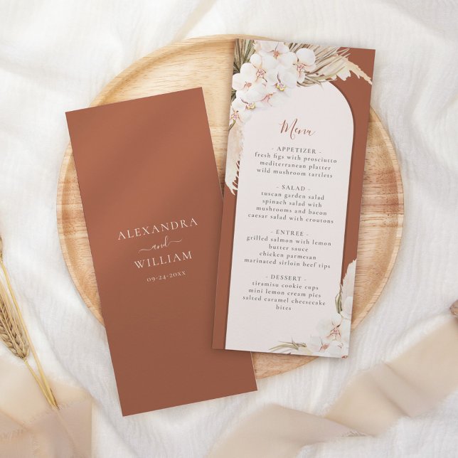 Modern Terracotta Pampas Grass Fall Wedding Meny (Skapare uppladdad)