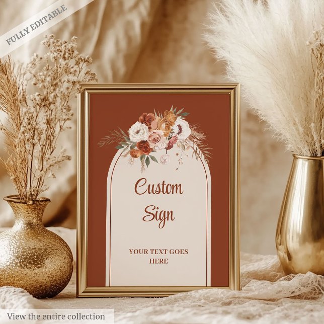 Modern Terracotta Pampas Sage Boho Blommigt Anpass Poster (Modern Terracotta Pampas Sage Boho Floral Custom Poster)