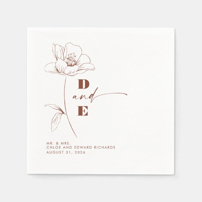 Modern Terracotta Peony Flower par Monogram Pappersservett (Framsidan)