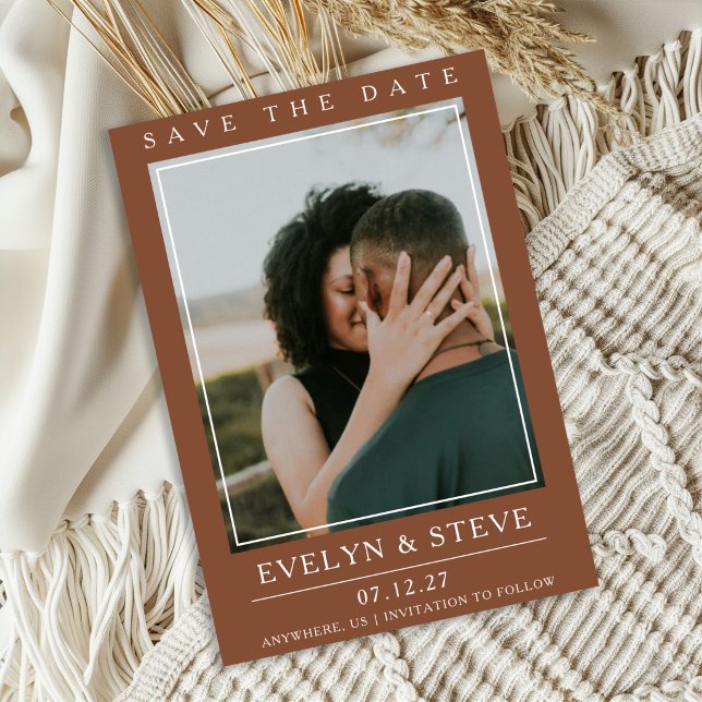 Modern Terracotta Photo Save the Date Inbjudningar (Skapare uppladdad)