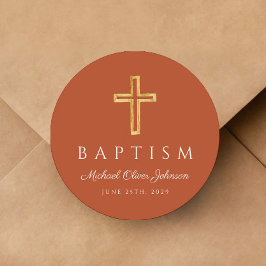 Modern Terracotta Religiösa Kor Baptism Runt Klistermärke