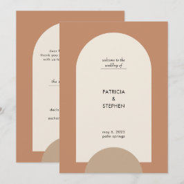 Modern Terracotta Sand Boho Arch Geometric Bröllop Program