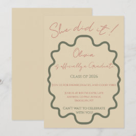 Modern Terracotta She Did It Graduation Party  Inbjudningar