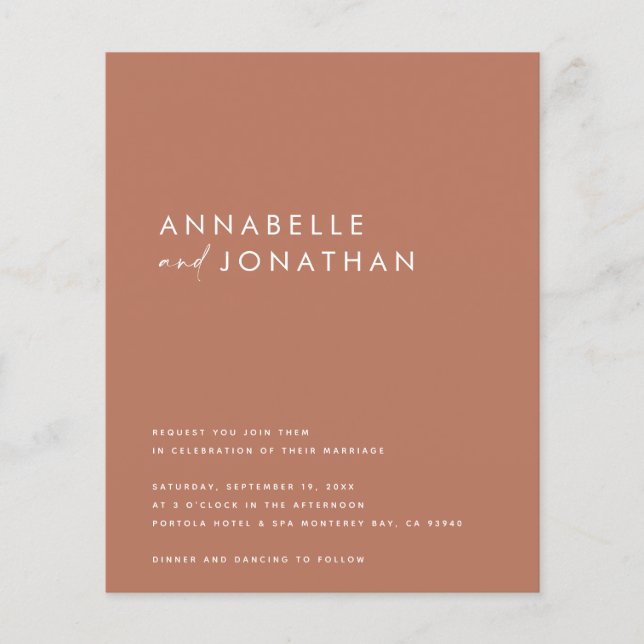 Modern terracotta-skript contemporary bröllop invi (Framsida)