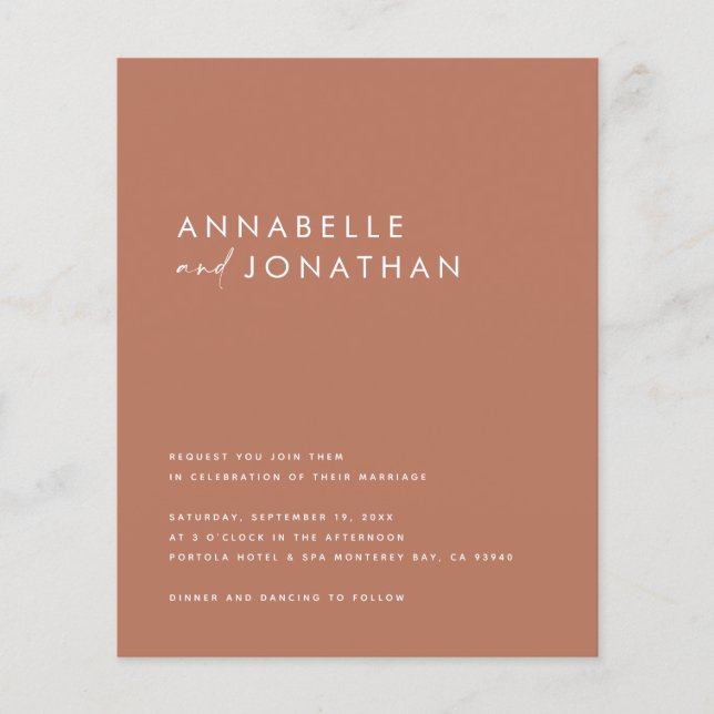 Modern terracotta-skript contemporary bröllop invi flygblad (Framsidan)