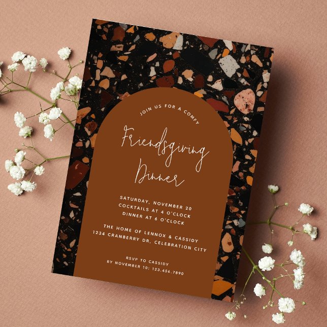 Modern Terracotta Terrazzo Friendsgiving Inbjudningar (Skapare uppladdad)