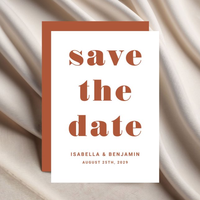 Modern Terracotta Typography Bröllop Spara Datumet (Modern Terracotta Typography Wedding Save The Date)