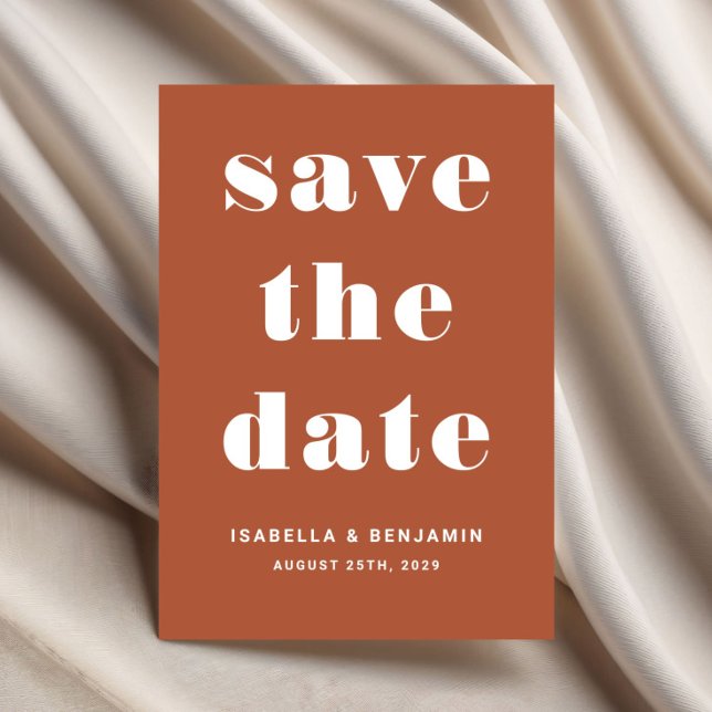 Modern Terracotta Typography Bröllop Spara Datumet (Modern Terracotta Typography Wedding Save The Date)