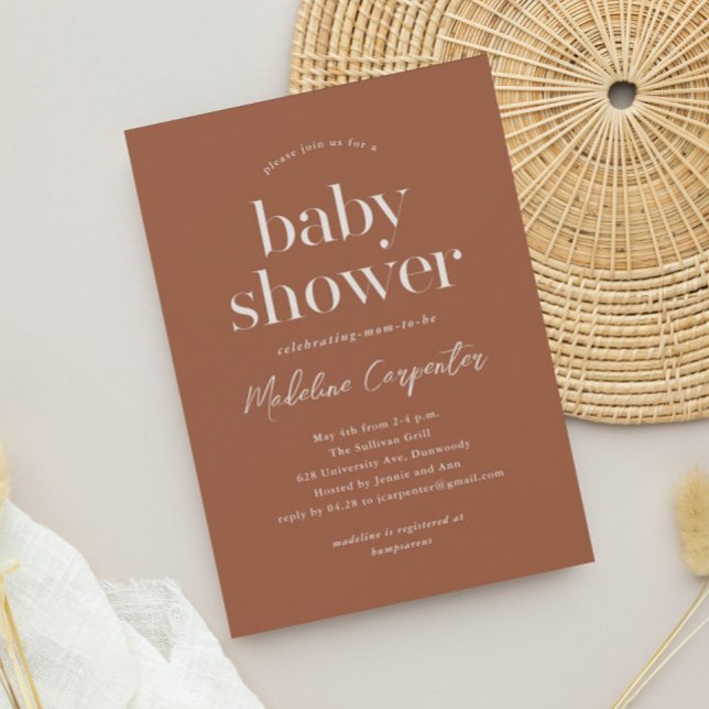 Modern Terrakotta Boho Baby Shower Inbjudningar (Simple type terracotta boho baby shower invitation.)