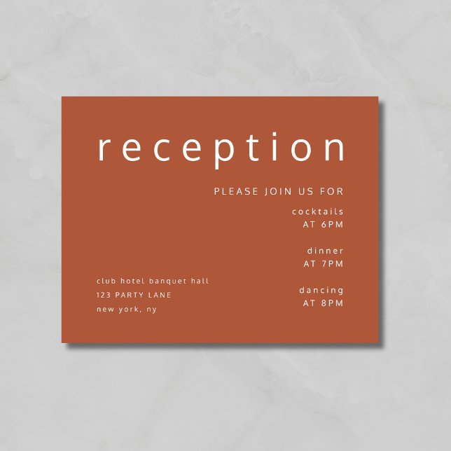 Modern Terrakotta Bröllopsmottagning Tilläggskort (Modern Terracotta Wedding Reception Enclosure Card)