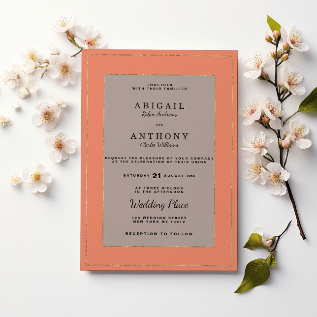 Modern terrakotta brun guld klassisk Bröllop Inbjudningar (Modern terracotta brown gold classy Wedding )