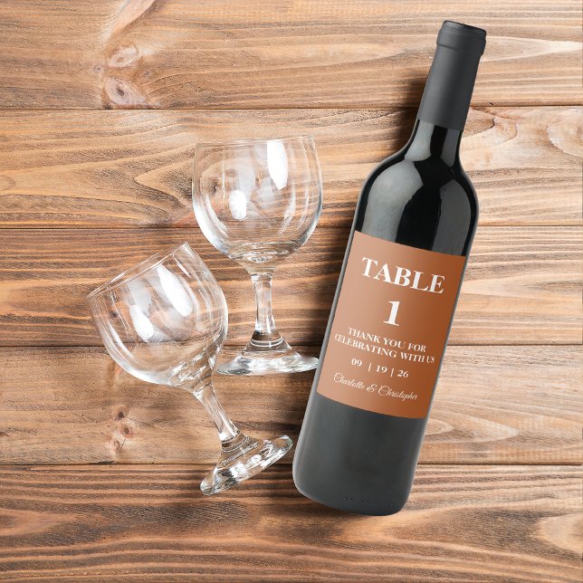 Modern Terrakotta Brunt Orange Höstbröllop Vinflaska Etikett (Skapare uppladdad)