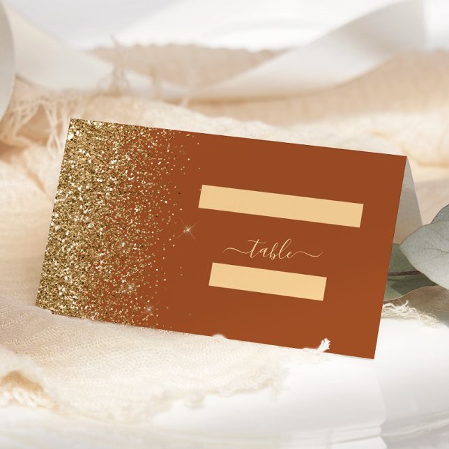 Modern Terrakotta Guld Glitter Bröllop Placeringskort (Skapare uppladdad)