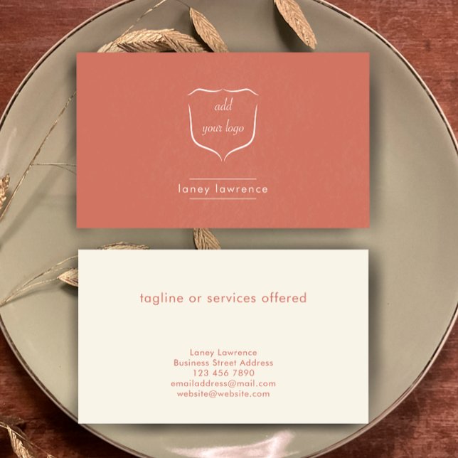 Modern Terrakotta Lägg till logotyp Skönhet Profes Visitkort (Custom textured terracotta business card template. Modern simple add your logo and name. 
)