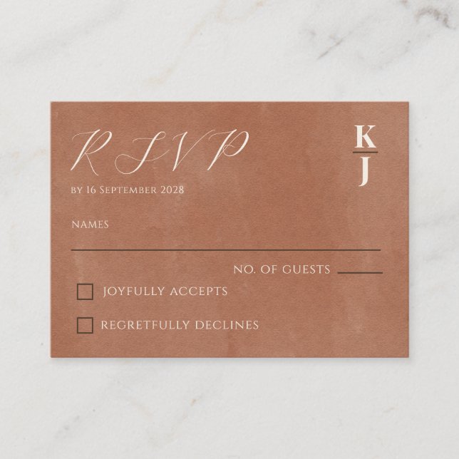 Modern Terrakotta Minimalistisk Bröllops RSVP-svar Tilläggskort (Framsida)