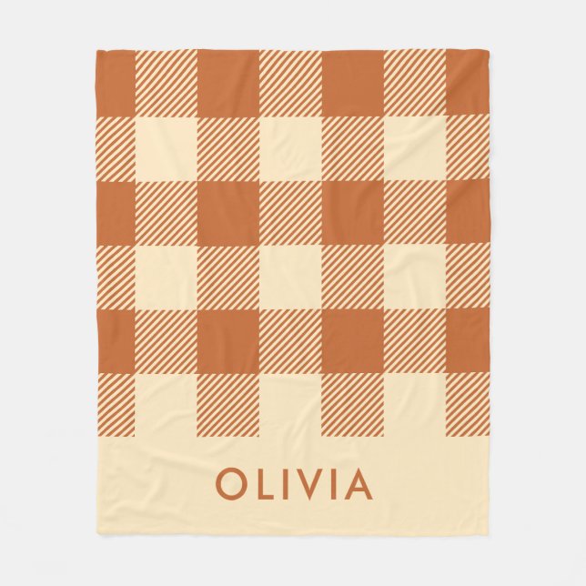 Modern Terrakotta Personlig Gingham  Fleecefilt (Framsidan)
