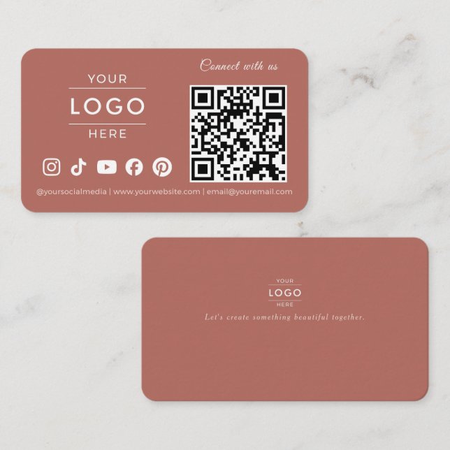 Modern Terrakotta QR-kod Logotyp för Sociala Medie Visitkort (Fram/baksida)
