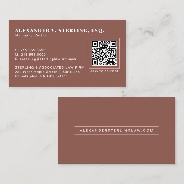 Modern Terrakotta Roséguld QR-kod Professionell Visitkort (Fram/baksida)