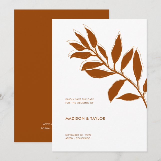 Modern Terrakotta Tvåtons Botanisk Illustration Spara Datumet (Fram/baksida)