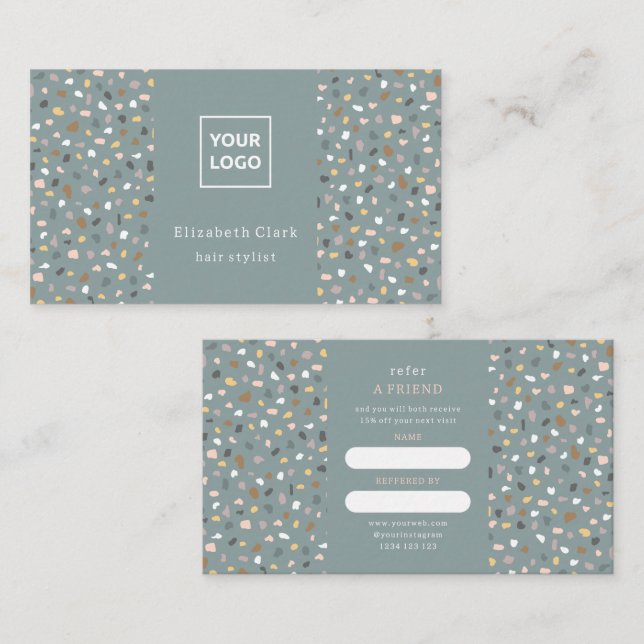 Modern Terrazzo Hair Stylist Referral Card Visitkort (Fram/baksida)