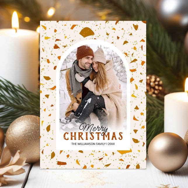 Modern Terrazzo-Helgdag för julfoto Julkort (Skapare uppladdad)