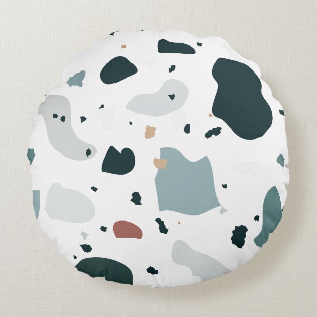 Modern Terrazzo-mönster – Abstrakt Mid Century-hav Rund Kudde (Framsidan)