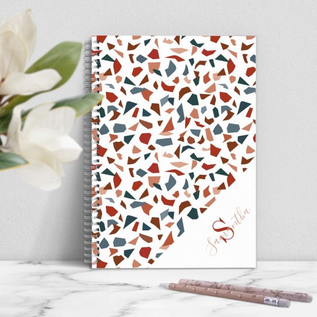 Modern Terrazzo Mönster Monogram Anteckningsbok (Modern Terrazzo Pattern Monogram Notebook)