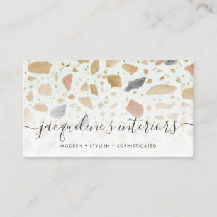 Modern Terrazzo Mönster Script Tan Rust Grått Re Visitkort