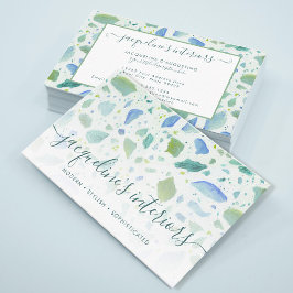 Modern Terrazzo Mönster-skript Aqua Blue-Grönt Visitkort