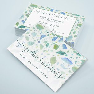 Modern Terrazzo Mönster-skript Aqua Blue-Grönt Visitkort
