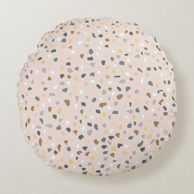 Modern Terrazzo Mönster Soft Neutralt Rund Kudde (Framsidan)