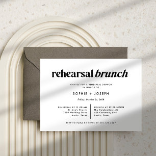 Modern text Black and White Rehearsal Brunch Inbjudningar